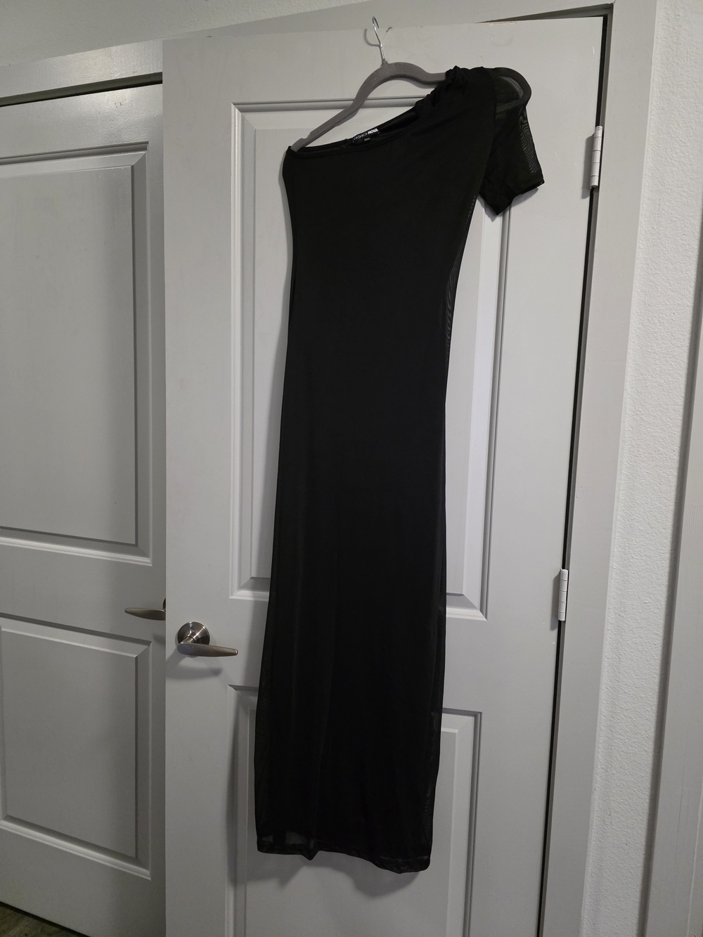 Fashion Nova Black One-Shoulder Mesh Maxi Dress